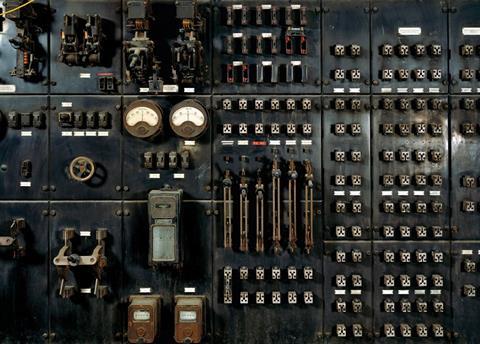 A wall of dials for readings from the transformers and feeders in control room A