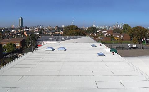 At Morden Mount primary school in Greenwich, London, Icopal’s Eco-Activ Noxite capsheet was installed as part of a tapered insulation roof system covering 1,600m2