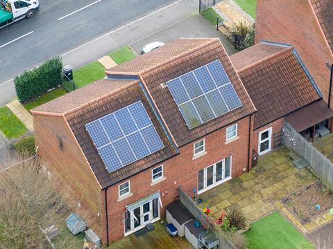 Aerial shot of PV panels on roof