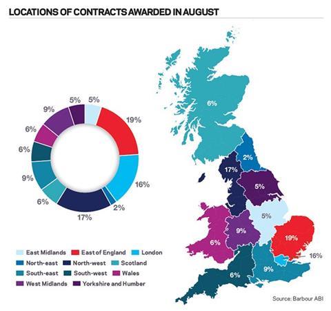 Locations of contracts awarded in August