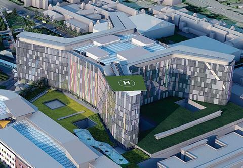 A CGI of New South Glasgow Hospital , where Schneider Electric is installing a BMS that integrates HVAC, lighting, fire, security, CCTV and energy monitoring