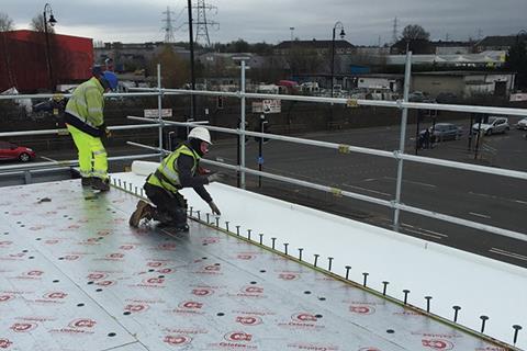 Celotex insulation is added to a new flat roof installation