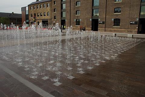 The new Granary Square Fountains in London’s King’s Cross sports high-tech fountains that can be temporarily controlled by the public via a downloadable app