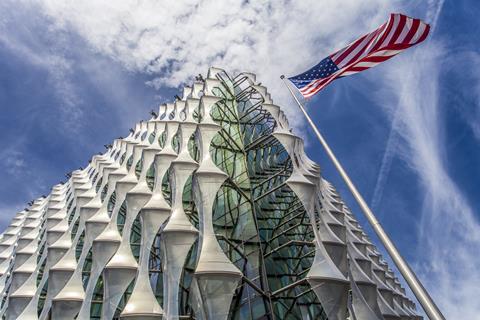 US Embassy with flag