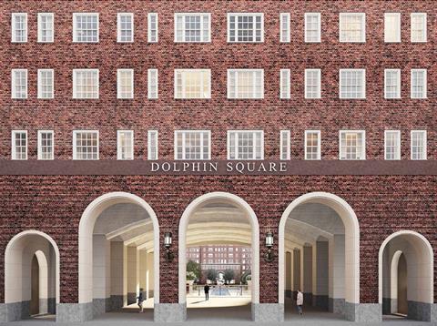 Dolphin Square - Eric Parry Architects - proposed view looking through Rodney House from Chichester St