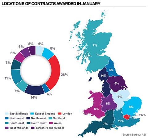 Locations of contracts awarded in January