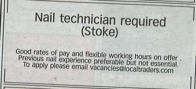 Nail technician job advert