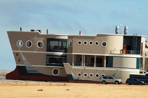 “The Wreck” seafood restaurant was built in the nineties as part of a holiday hotel called Beach Lodge in Vogelstrand, Swakopmund, Namibia. Originally a German colony, Namibia shows the influence of its former occupants through both architecture and place