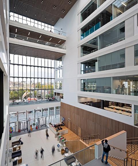 A large window in the atrium faces onto the Clyde and celebrates the link between city and college, and vice-versa