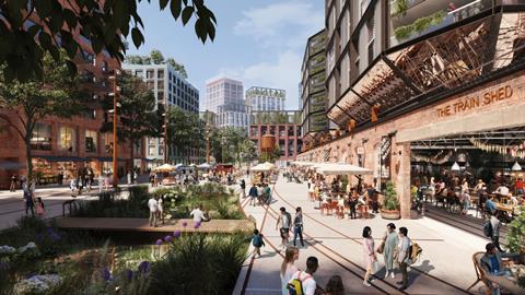 CGI of a new city square outside the repurposed Train Shed, image courtesy of ECDC