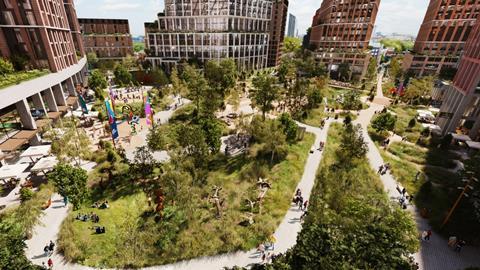 CGI of a new park at the heart of the site, image courtesy of ECDC