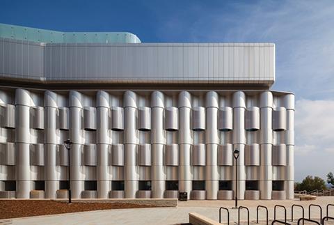The west facade of the new Bristol Life Sciences building has an industrial aesthetic in contrast to the more conservative tone adopted on the opposite side