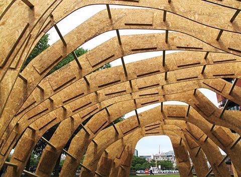 Coillte’s SmartPly OSB was used as the main structure of the Embassy for Refugees Pavilion by designer Natasha Reid, which was erected on London’s South Bank in summer 2013