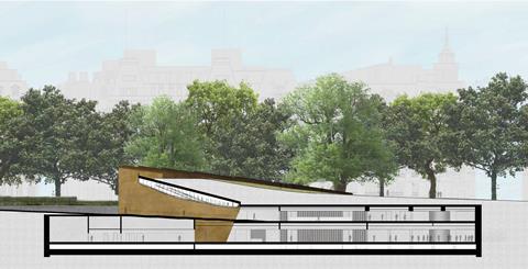 Cross-section of the learning centre element of Adjaye Associates' National Holocaust Museum, as revised in April 2019