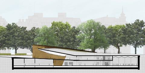 Cross-section of the learning centre element of Adjaye Associates' National Holocaust Museum, as originally submitted