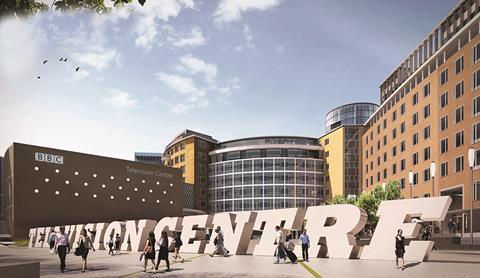 BBC TV Centre Forecourt with Signage