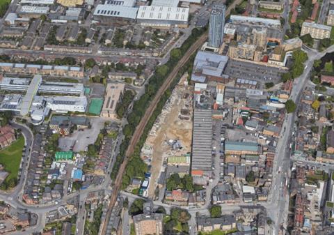 Aerial view of the Goods Yard site in Tottenham, north London