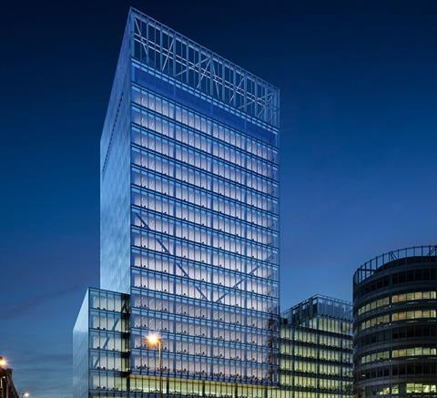 Night view of Ian Simpson Architects' Number 1 Spinningfields