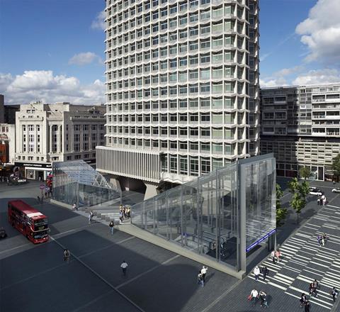 CGI of Stanton Williams' Tottenham Court Road station south plaza entrance