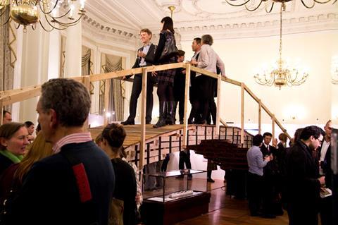 Guests on replica bridge made by architecture students at Kingston University 