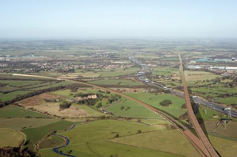 An aerial visualisation of the High Speed 2 route