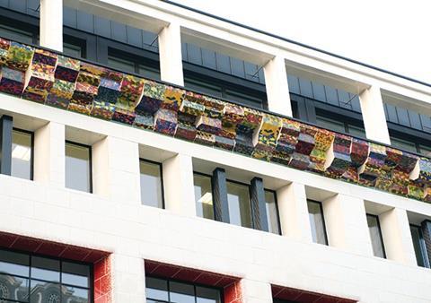 The Piccadilly facade of St James’s Gateway was designed in conjunction with artist Richard Deacon, and is clad in faience tiles with an unusual cornice