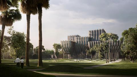 Sleuk Rith Institute in Cambodia by Zaha Hadid Architects - south facade and memorial park