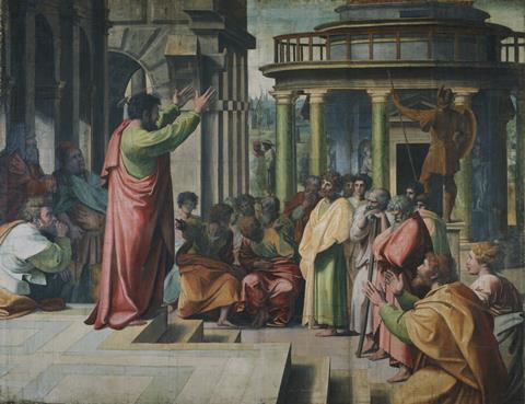 One of the seven Raphael Cartoons at the V&A: Paul Preaching at Athens. 