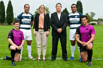 Lucy Rutland and John Wormald from Capita Symonds’ Bristol office with members of the Bristol Rugby squad