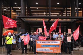 Red flags over Broadgate: BIG workers protest planned mass lay-offs after major contract scrapped
